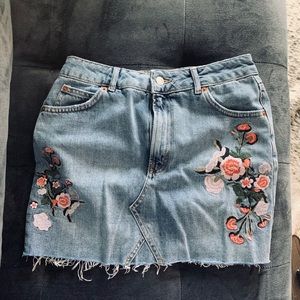 Topshop Moto Embroidered Jean Skirt